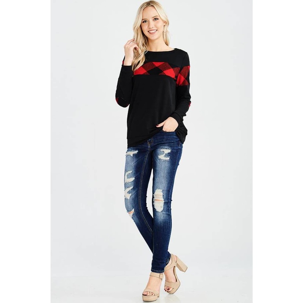 NWT!!  Red & Black Plaid Top with Elbow Patches - Picture 8 of 8